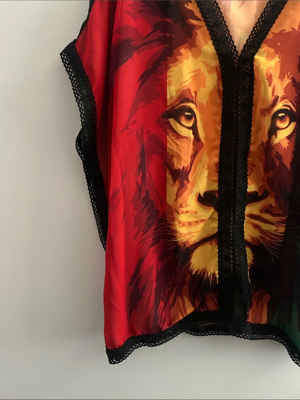 Women's Lion-Print V-Neck Swim Coverup in Red, Yellow & Green